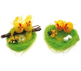 Green nest with 2 chickens 10 cm