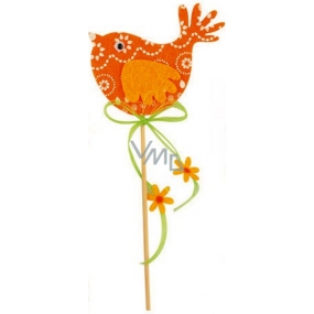 Felt bird orange-white decor recess 7 cm + skewers