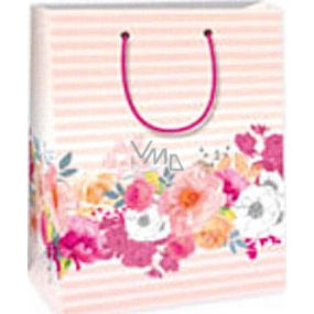 Ditipo Gift paper bag 18 x 10 x 22.7 cm pink stripes flowers