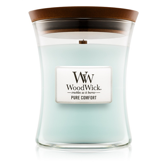 WoodWick Pure Comfort - Purity and comfort scented candle with wooden wick and glass lid medium 275 g