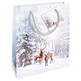 Nekupto Gift paper bag 23 x 18 x 10 cm Christmas white with deers WBM 1928 02