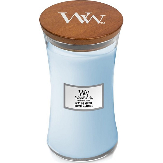 WoodWick Seaside Neroli - Coastal Neroli scented candle with a wooden wick and lid glass large 609 g