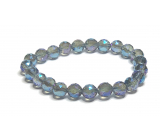 Crystal Aqua aura blue facet semi-metallic finish, bracelet elastic natural stone, bead 8 mm / 16 - 17 cm, stone stones