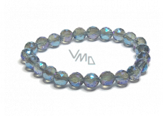 Crystal Aqua aura blue facet semi-metallic finish, bracelet elastic natural stone, bead 8 mm / 16 - 17 cm, stone stones