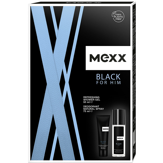 Mexx Black Man perfumed deodorant glass 75 ml + shower gel 50 ml, cosmetic set for men