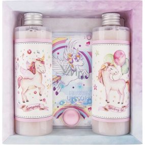 Bohemia Gifts Unicorn shower gel 250 ml + hair shampoo 250 ml + game, cosmetic set for children