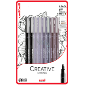 Uni Pin Creative Strokes Calligraphy Drawing Liner Set with special ink Black 0,6 and brush/ Light grey 0,5 and brush/ Dark grey 0,5 and brush/ Sepia 0,5 and brush 8 pieces