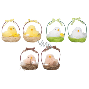 Basket with a chick in a basket 9 cm different colours