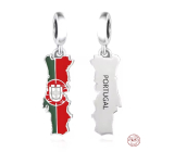 Charm Sterlingové stříbro 925 Portugalsko vlajka - houpající se mapa, přívěsek na náramek cestování