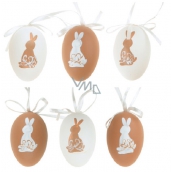 Plastic eggs for hanging beige-white 6 cm in a bag of 6 pieces