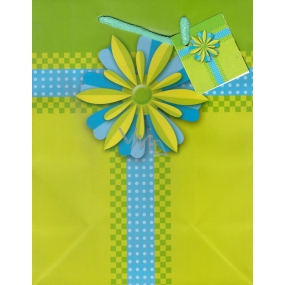 Nekupto Gift paper bag 23 x 18 x 10 cm Green with flower 1006 50 KAM