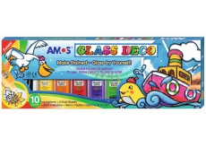 Amos Glass Deco Colors for glass set of 9 colors 22 ml + 1 black contour 40 ml + templates, foil
