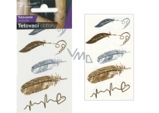 Tetovací obtisky zlaté a stříbrné pírka 10,5 x 6 cm