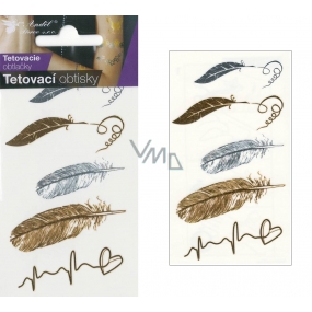 Tattoo decals gold and silver Feather 10.5 x 6 cm