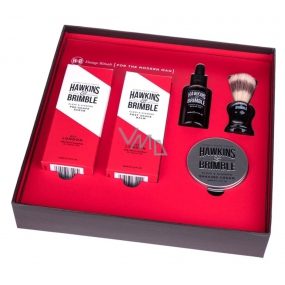 Hawkins & Brimble nourishing beard and mustache oil 50 ml + shaving cream 100 ml + aftershave 125 ml + skin peeling 125 ml + shaving brush for men, cosmetic set