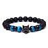 Lava + Tiger eye light blue + Wolf head bracelet elastic natural stone, ball 8 mm / 21 cm