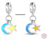 Charm Sterling silver 925 Luminous - Crescent and star that glows in the dark, universe bracelet pendant