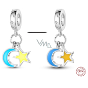 Charm Sterling silver 925 Luminous - Crescent and star that glows in the dark, universe bracelet pendant