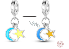 Charm Sterling silver 925 Luminous - Crescent and star that glows in the dark, universe bracelet pendant