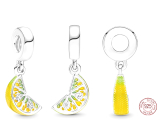 Sterling silver 925 Glittering lemon slices, pendant for bracelet, food and drink