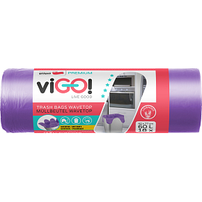 viGO scented trash bags with handles, lavender, 10 µ, 60 × 72 cm, 60 l, 18 pcs