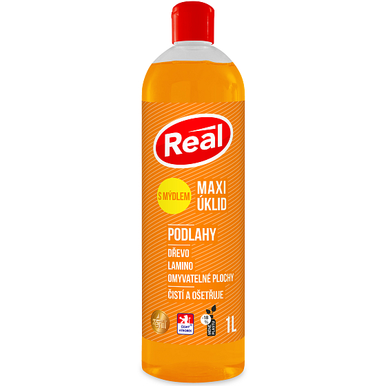 Real Maxi Floor Cleaning universal antistatic cleaner with wood soap, laminate, washable surfaces 1 l