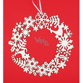 Wooden white glitter wreath 23 cm