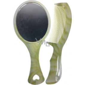 Hand mirror 18 x 8 cm + comb green 60220