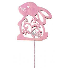 Wooden hare 8 cm pink + wire