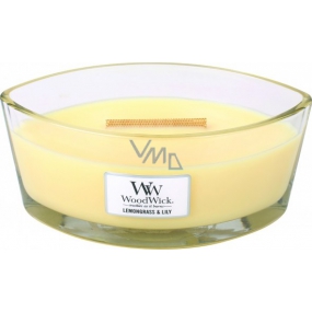 WoodWick Lemongrass & Lily - Lemon grass and lily scented candle with wooden wide wick and boat lid 453 g