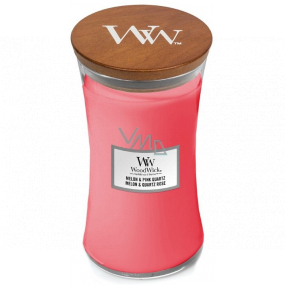 WoodWick Melon & Pink Quartz - Watermelon and pink quartz scented candle with wooden wick and lid glass large 609 g