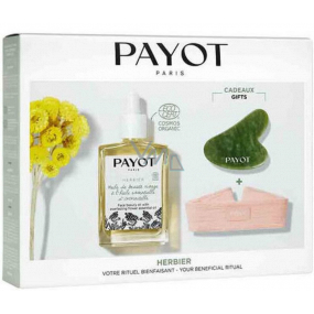 Payot Herbier Huile Dermaquillant BIO Facial and Eye Oil 30 ml + Pink Headband + Gua Sha in Jade Stone, cosmetic set