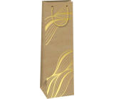 Ditipo Paper gift bag for bottle 12,3 x 36,2 x 7,8 cm Kraft - natural, gold lines