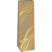 Ditipo Paper gift bag for bottle 12,3 x 36,2 x 7,8 cm Kraft - natural, gold lines