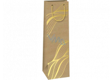 Ditipo Paper gift bag for bottle 12,3 x 36,2 x 7,8 cm Kraft - natural, gold lines