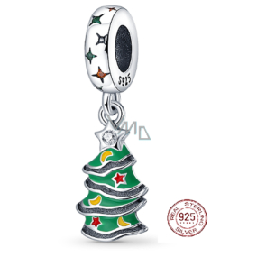 Sterling silver 925 Christmas tree green, ornate, Christmas bracelet pendant