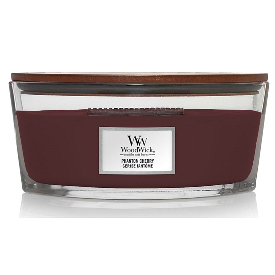 WoodWick Phantom Cherry - Scented Candle with Wooden Wide Wick and Lid Glass Boat 453 g