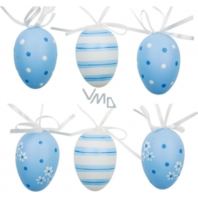 Plastic eggs for hanging white-blue 6 cm 6 pieces in a bag