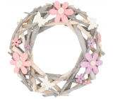 Wreath of twigs with colorful flowers and bow ties 30 cm