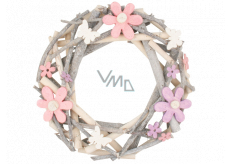 Wreath of twigs with colorful flowers and bow ties 30 cm