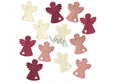 Angel wooden burgundy-pink-beige 4 cm 12 pieces