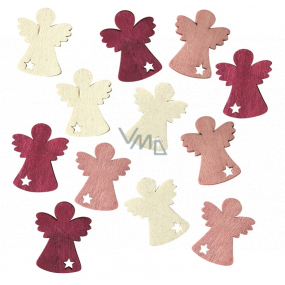 Angel wooden burgundy-pink-beige 4 cm 12 pieces