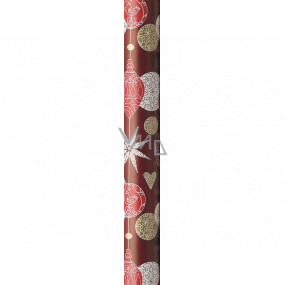 Präsenta Gift wrapping paper 70 cm x 5 m Christmas burgundy with hanging flasks, hearts and stars