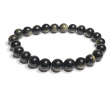 Obsidian gold bracelet elastic natural stone, ball 8 mm / 16-17 cm, rescue stone
