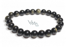 Obsidian gold bracelet elastic natural stone, ball 8 mm / 16-17 cm, rescue stone