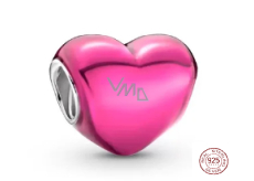 Charm Sterling silver 925 Metallic pink heart bead bracelet, love