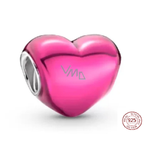 Charm Sterling silver 925 Metallic pink heart bead bracelet, love