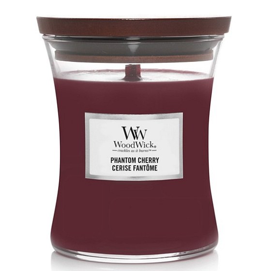 WoodWick Phantom Cherry - Scented Candle with Wooden Wick and Lid Glass Medium 275 g