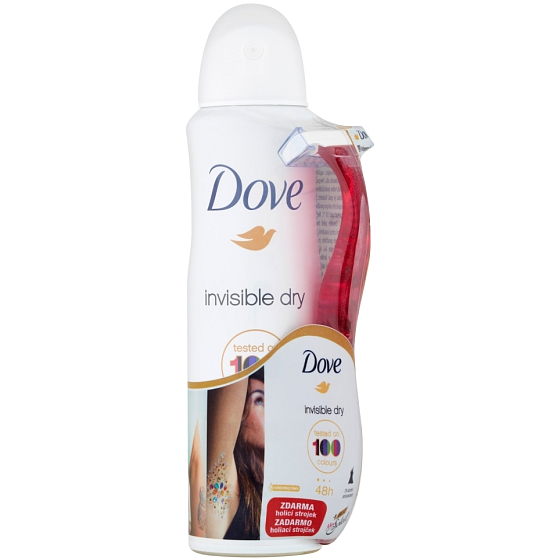 Dove Invisible Dry antiperspirant spray for women 150 ml + razor with 3 blades, duopack