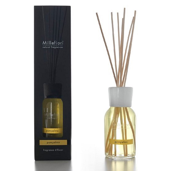 Millefiori Milano Natural Pompelmo - Grapefruit Diffuser 100 ml + 7 stalks 25 cm long for smaller spaces lasts 5-6 weeks